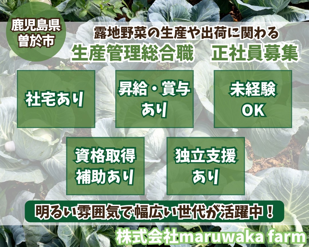 株式会社マルワカファーム 生産管理総合職(正社員)募集!